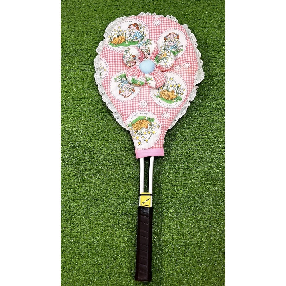 Vintage Womens Tennis‎ Racket Cover Homemade Daisies Floral Cover Lady Tensor